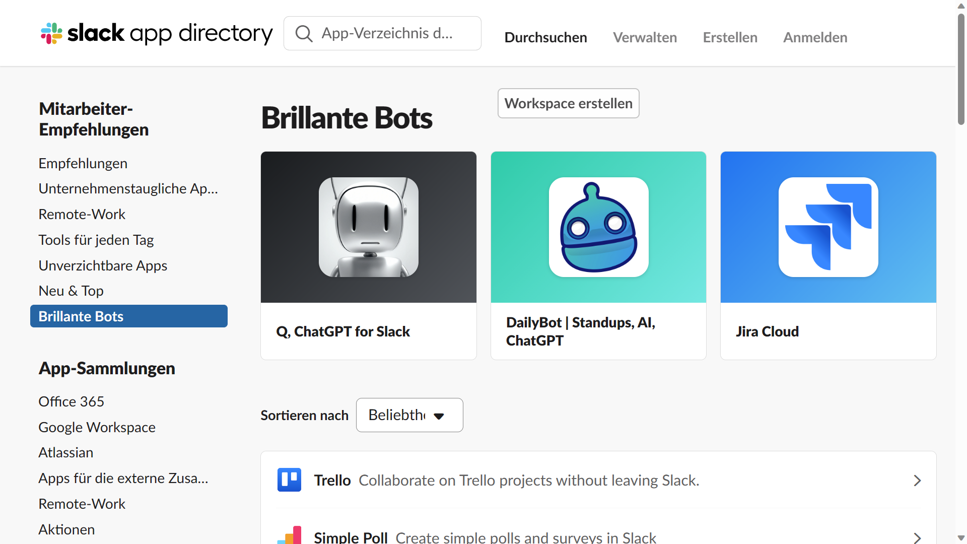 Q Top-Featured im Slack App Directory